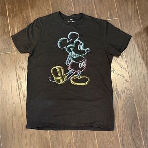 Disney Black Tee with Neon Mickey Mouse Design